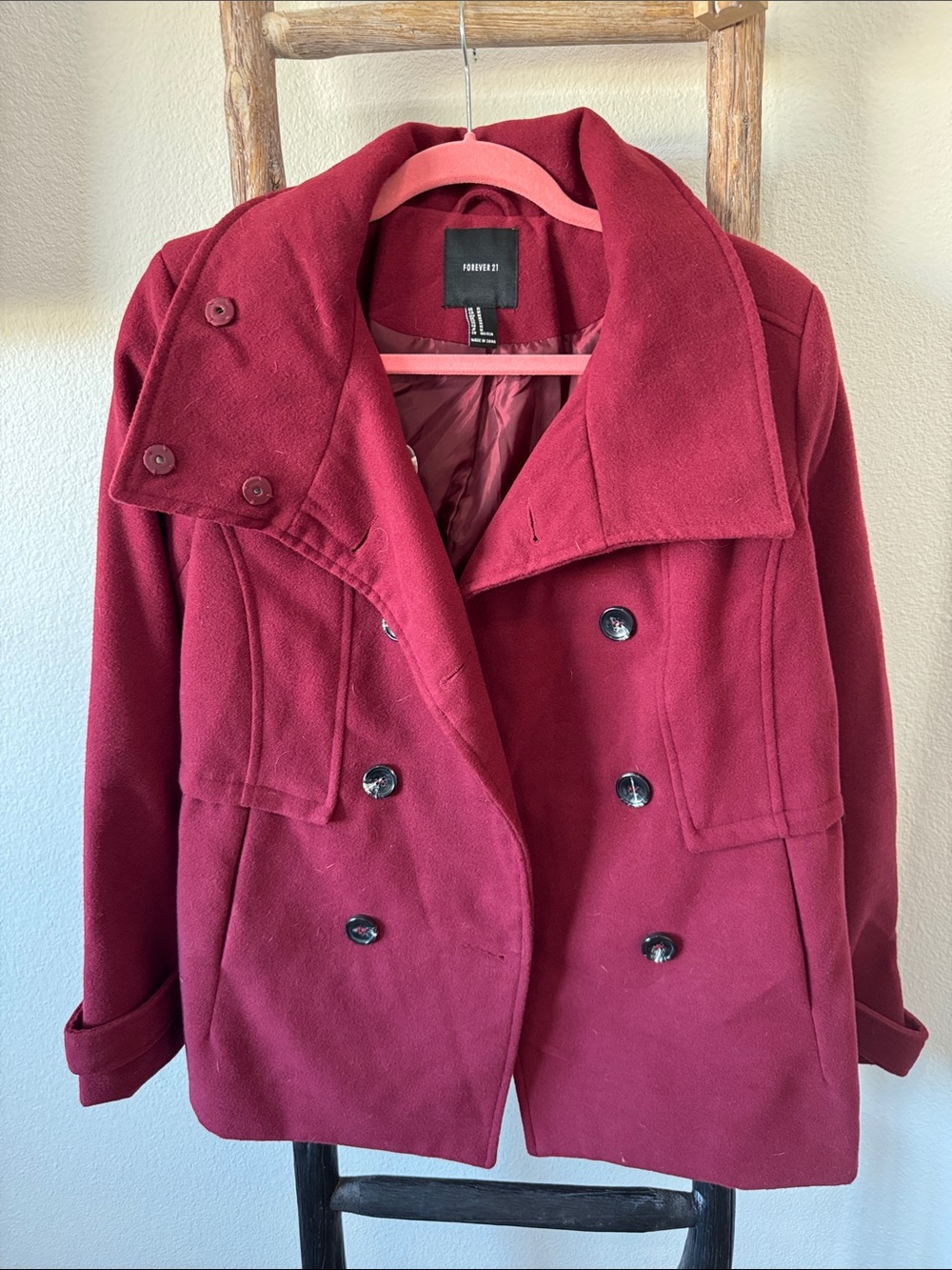Forever 21 Wine Red Double-Breasted Peacoat